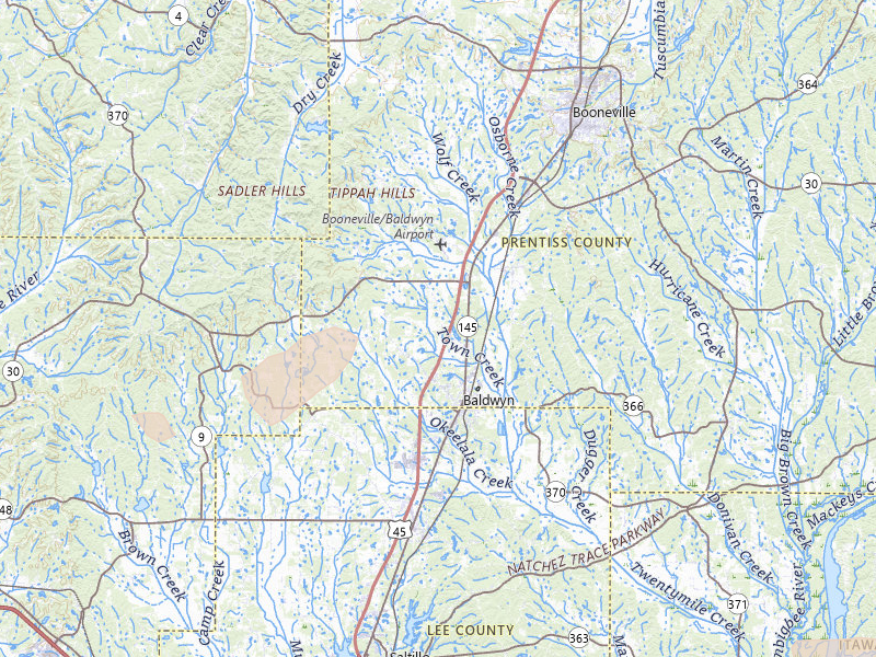 Radar-estimated hail-size map of the storm over Baldwyn, MS on Jul 9, 2026