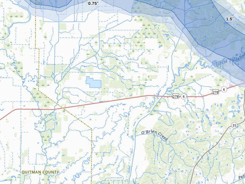 NEXRAD radar-signature map of the hail over Batesville, MS