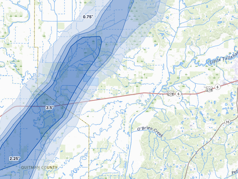 NEXRAD radar-signature map of the hail storm over Batesville, MS on Mar 6, 2026