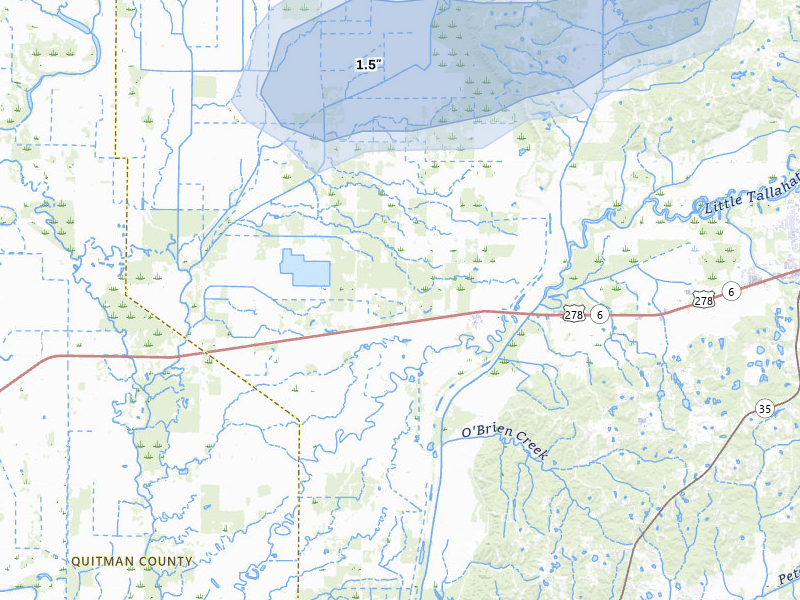 NEXRAD radar-signature map of the hail over Batesville, MS