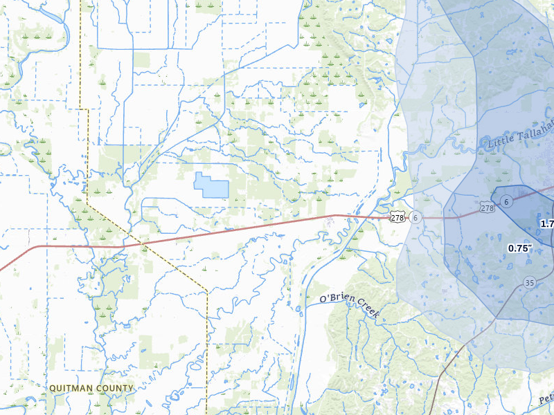 NEXRAD radar-signature map of the hail over Batesville, MS