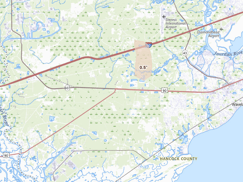 Radar-estimated hail-size map of the storm over Bay Saint Louis, MS