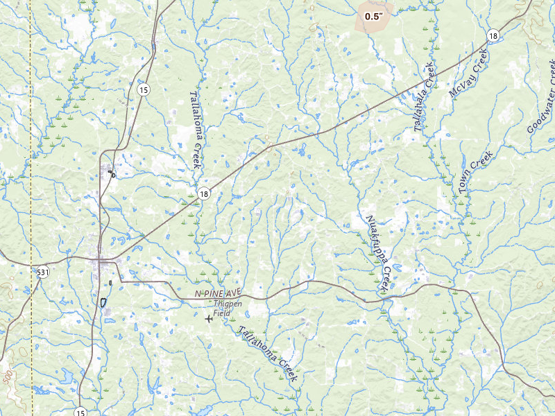 Radar-estimated hail-size map of the storm over Bay Springs, MS on May 6, 2026
