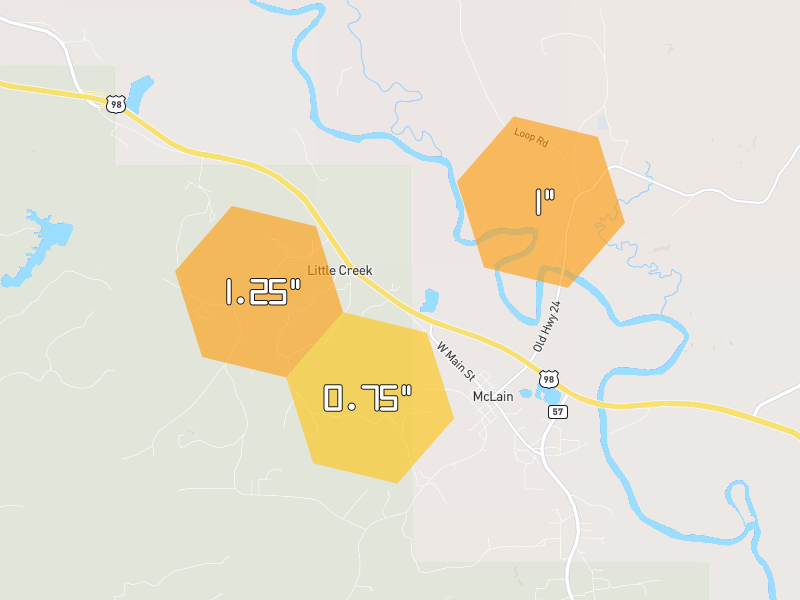 Hail map of Beaumont, MS on Jul 5, 2026, hail up to 1.25"