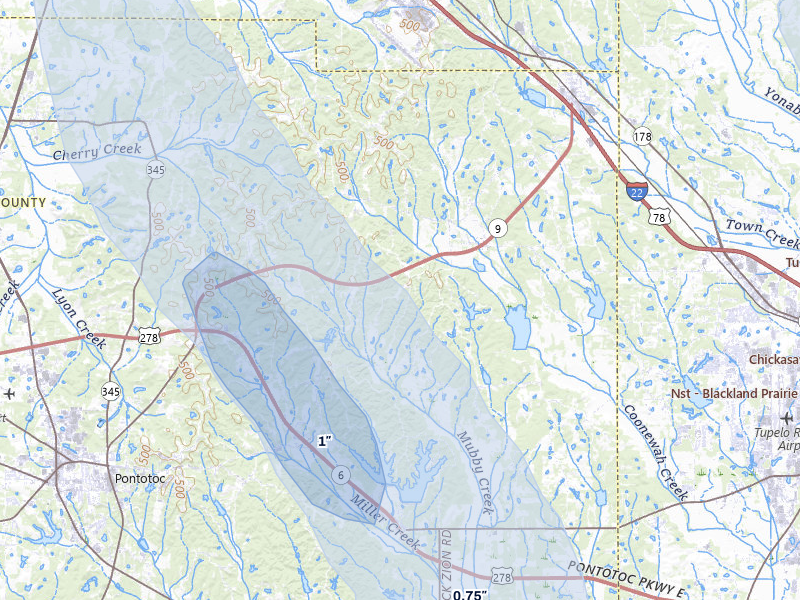 NEXRAD radar-signature map of the hail storm over Belden, MS on Jul 3, 2026