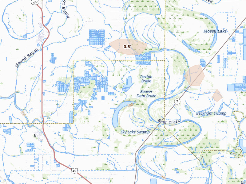 Radar-estimated hail-size map of the storm over Belzoni, MS on May 22, 2026