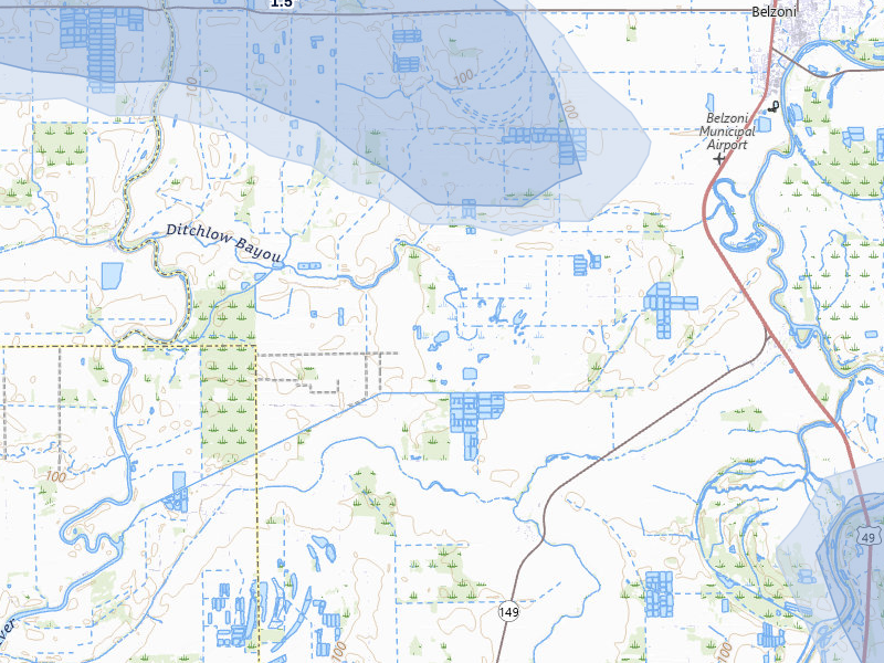 NEXRAD radar-signature map of the hail storm over Belzoni, MS on Jul 1, 2026
