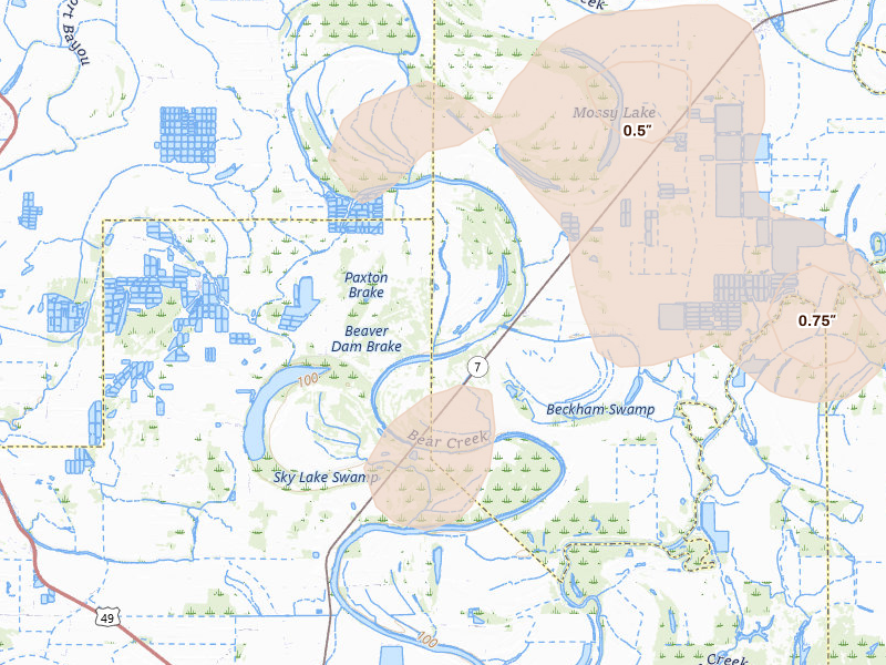Radar-estimated hail-size map of the storm over Belzoni, MS