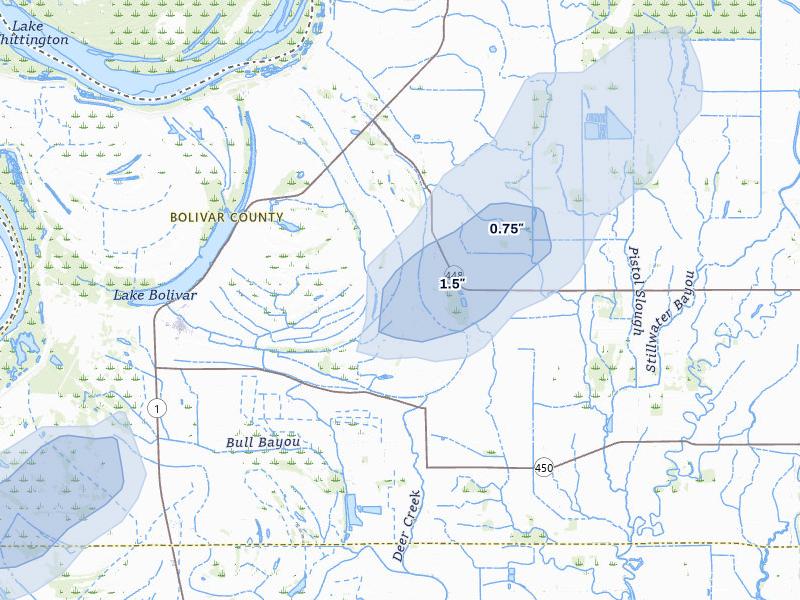 NEXRAD radar-signature map of the hail storm over Benoit, MS on Mar 7, 2026