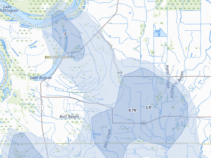 NEXRAD radar-signature map of the hail storm over Benoit, MS on Jun 1, 2026