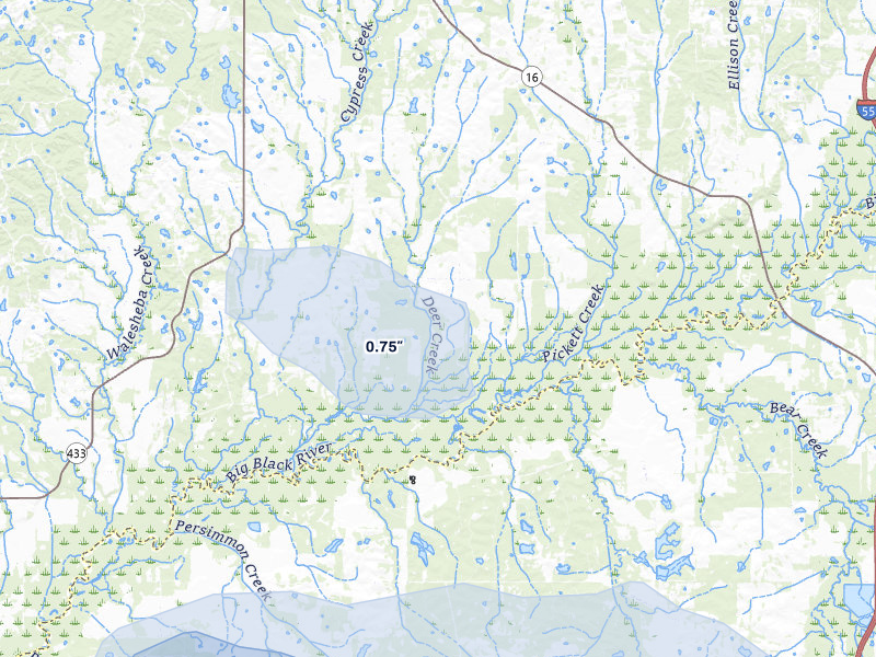 NEXRAD radar-signature map of the hail over Benton, MS
