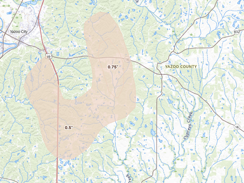 Radar-estimated hail-size map of the storm over Benton, MS
