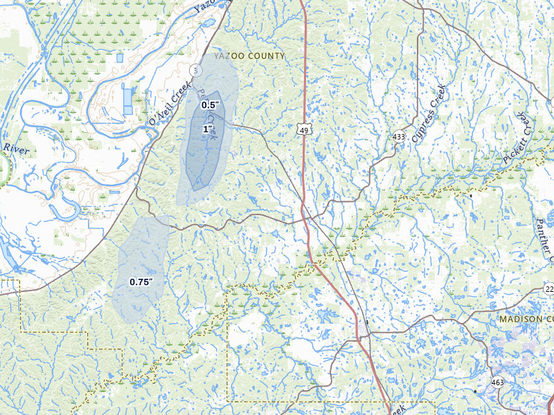 NEXRAD radar-signature map of the hail over Bentonia, MS