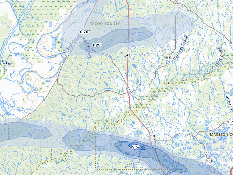 NEXRAD radar-signature map of the hail over Bentonia, MS