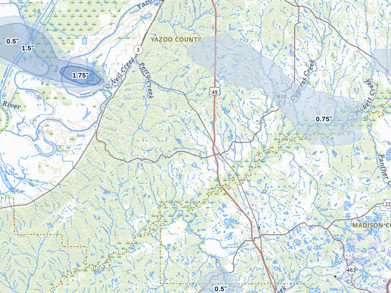 NEXRAD radar-signature map of the hail storm over Bentonia, MS on Jul 1, 2026