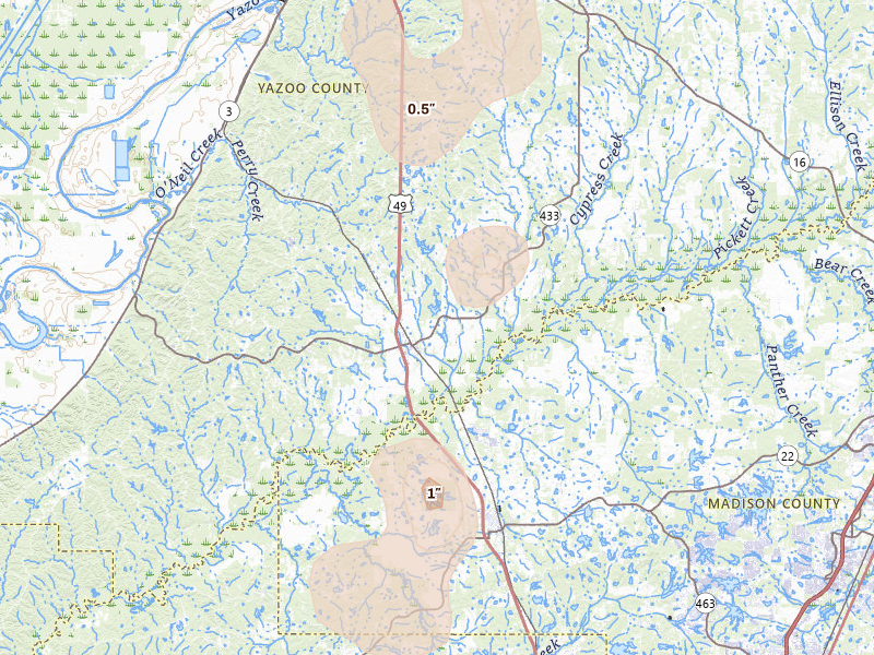 Radar-estimated hail-size map of the storm over Bentonia, MS