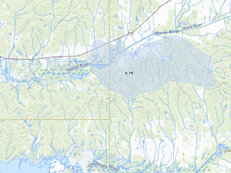 NEXRAD radar-signature map of the hail storm over Big Creek, MS on Aug 10, 2026