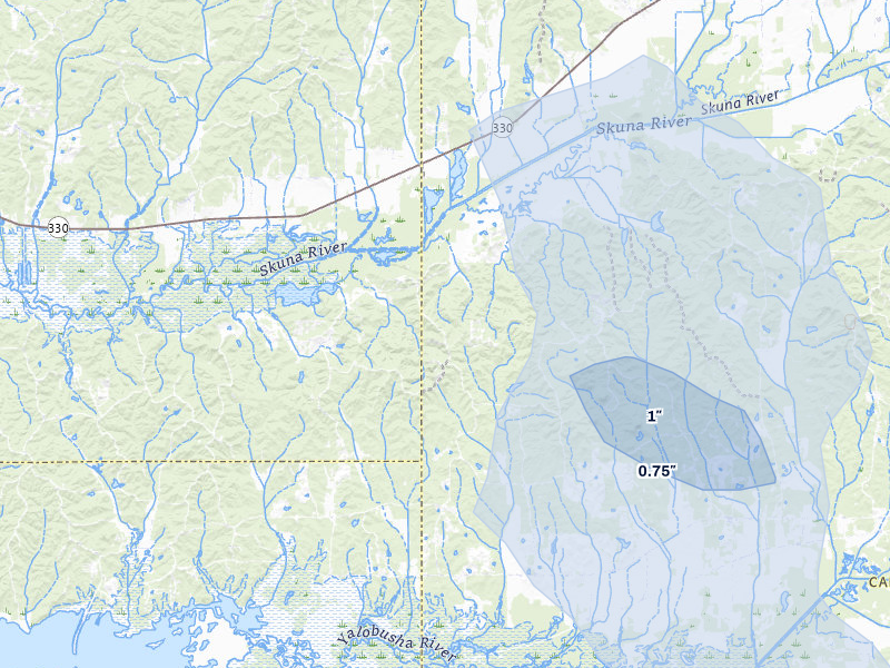 NEXRAD radar-signature map of the hail storm over Big Creek, MS on Aug 20, 2026