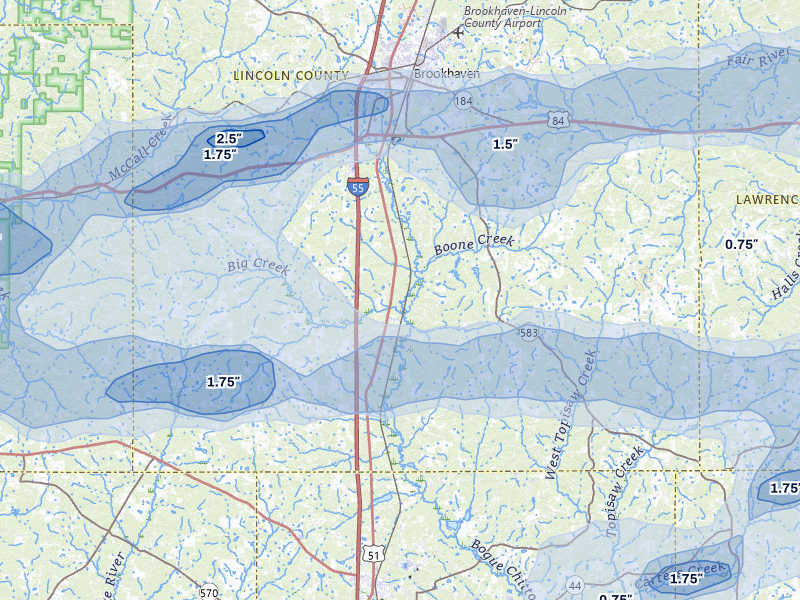 NEXRAD radar-signature map of the hail storm over Bogue Chitto, MS on May 6, 2026