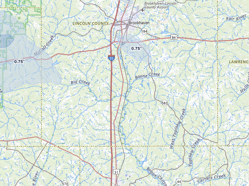 NEXRAD radar-signature map of the hail storm over Bogue Chitto, MS on Jul 1, 2026