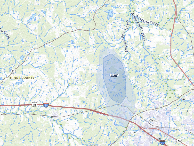 NEXRAD radar-signature map of the hail storm over Bolton, MS on Mar 15, 2026