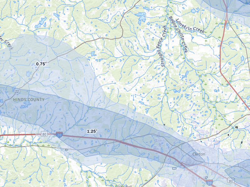 NEXRAD radar-signature map of the hail storm over Bolton, MS on Apr 24, 2026