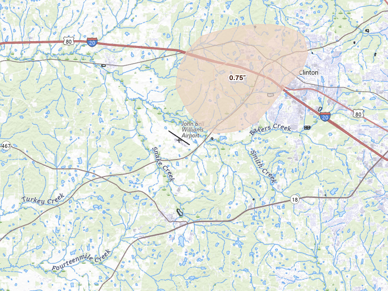 Radar-estimated hail-size map of the storm over Bolton, MS