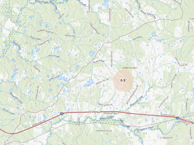 Radar-estimated hail-size map of the storm over Bolton, MS