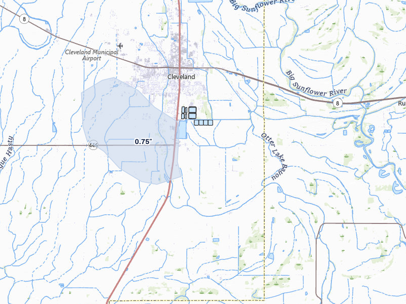 NEXRAD radar-signature map of the hail over Boyle, MS