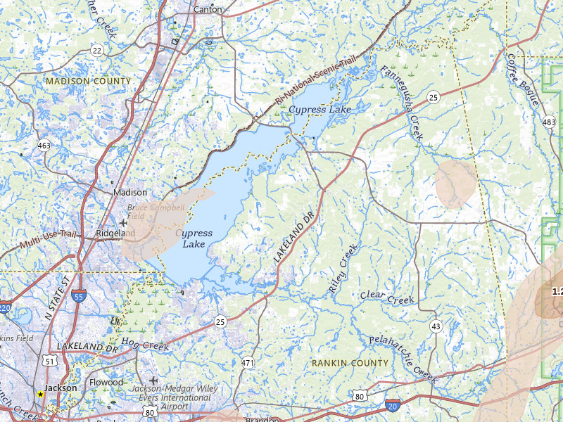 Radar-estimated hail-size map of the storm over Brandon, MS on Mar 7, 2026