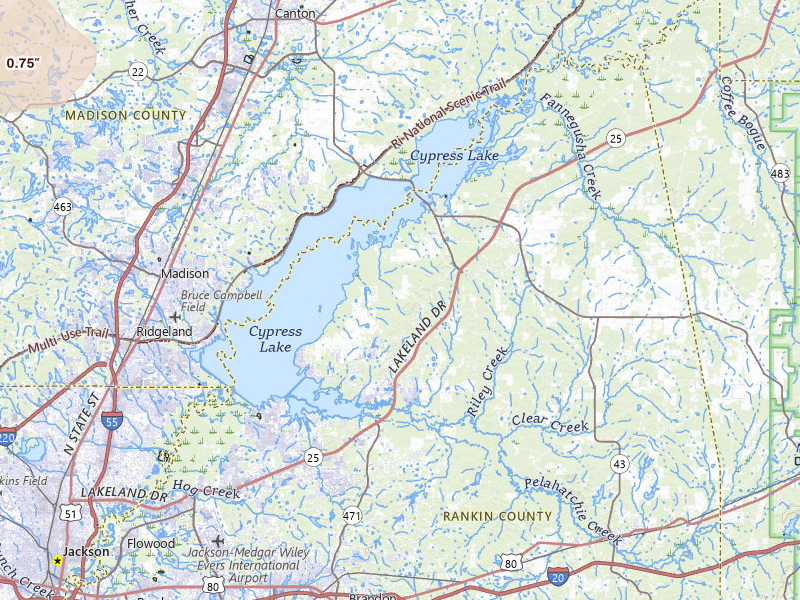 Radar-estimated hail-size map of the storm over Brandon, MS on Apr 25, 2026