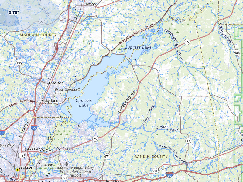 NEXRAD radar-signature map of the hail over Brandon, MS