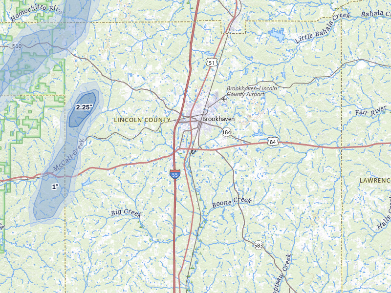 NEXRAD radar-signature map of the hail storm over Brookhaven, MS on Mar 7, 2026