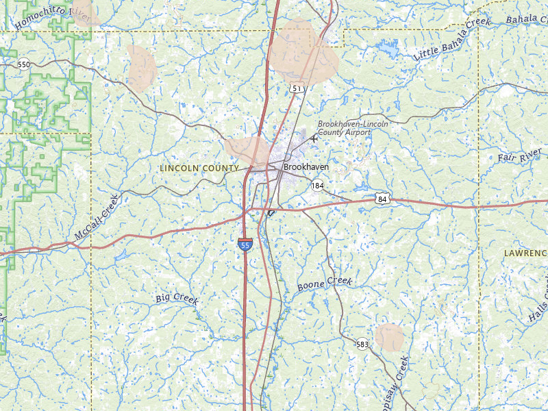 Radar-estimated hail-size map of the storm over Brookhaven, MS on Jun 1, 2026