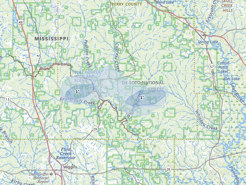 NEXRAD radar-signature map of the hail storm over Brooklyn, MS on Jun 1, 2026