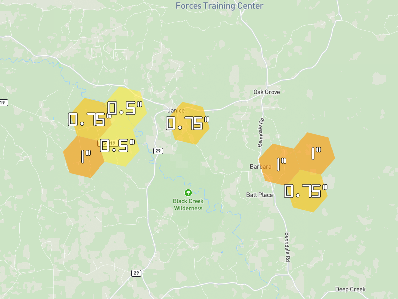 Hail map of Brooklyn, MS on Jun 1, 2026, hail up to 1"