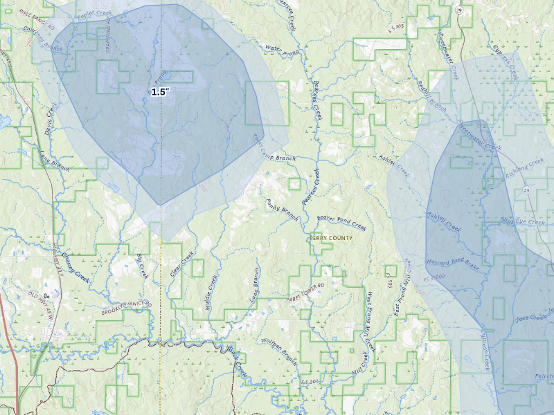 NEXRAD radar-signature map of the hail storm over Brooklyn, MS on Aug 20, 2026