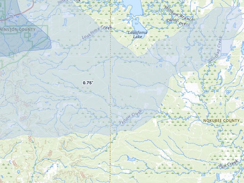 NEXRAD radar-signature map of the hail storm over Brooksville, MS on Apr 28, 2026