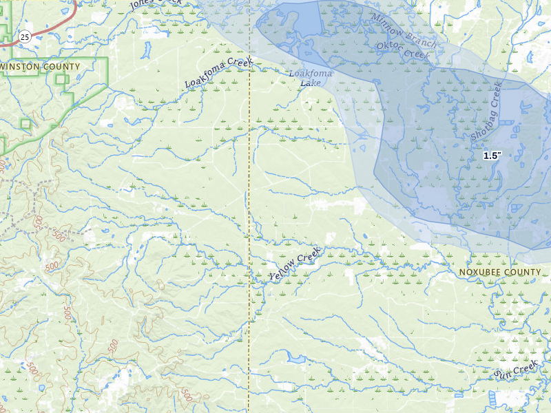 NEXRAD radar-signature map of the hail storm over Brooksville, MS on Jul 1, 2026