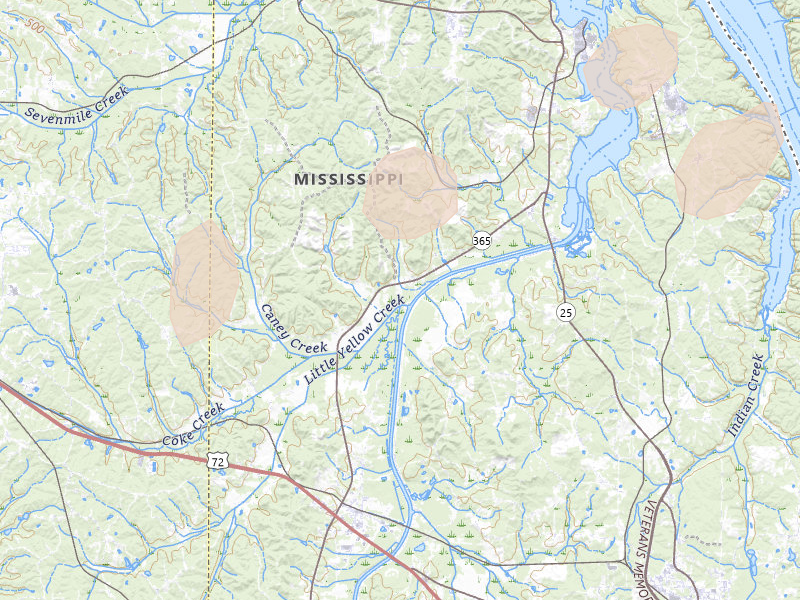 Radar-estimated hail-size map of the storm over Burnsville, MS on Mar 15, 2026