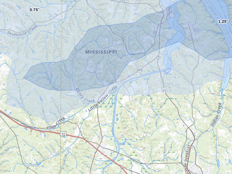 NEXRAD radar-signature map of the hail over Burnsville, MS