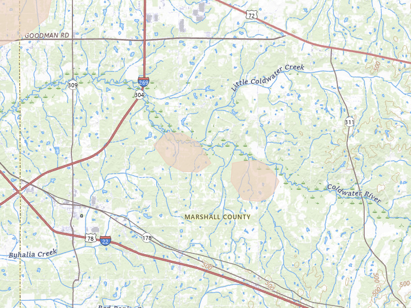 Radar-estimated hail-size map of the storm over Byhalia, MS on Aug 17, 2026