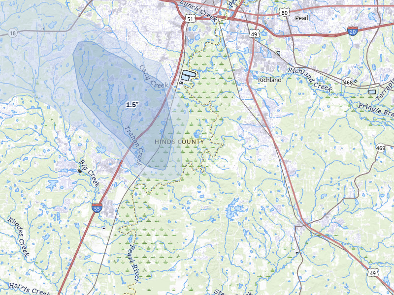 NEXRAD radar-signature map of the hail over Byram, MS