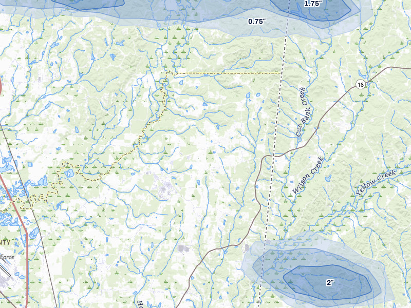 NEXRAD radar-signature map of the hail storm over Caledonia, MS on Apr 28, 2026