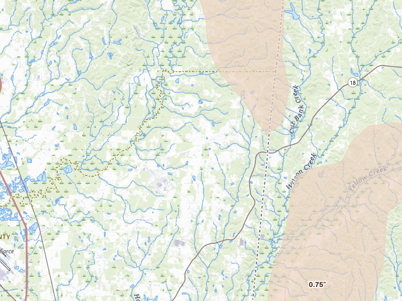 Radar-estimated hail-size map of the storm over Caledonia, MS on Jul 3, 2026
