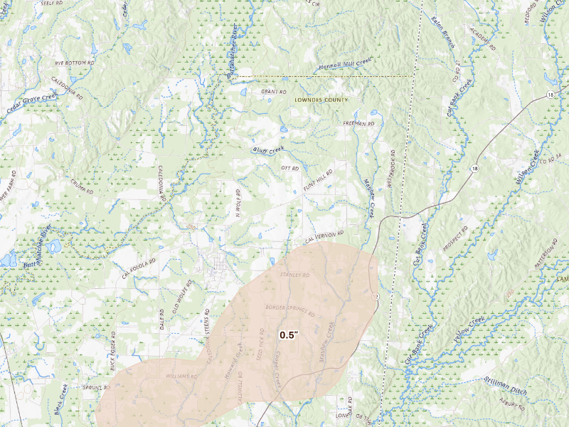 Radar-estimated hail-size map of the storm over Caledonia, MS