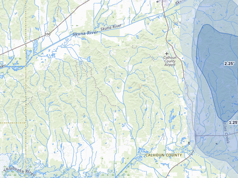 NEXRAD radar-signature map of the hail over Calhoun City, MS