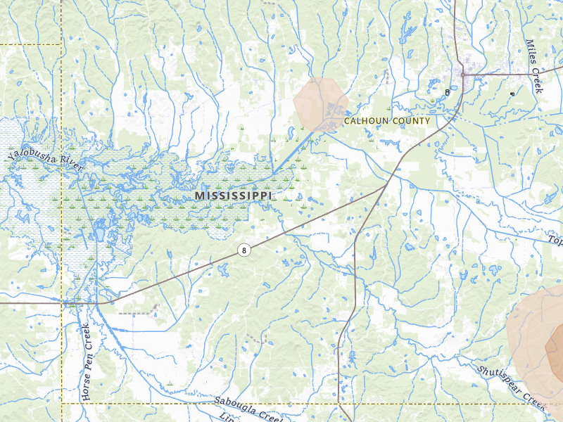 Radar-estimated hail-size map of the storm over Calhoun City, MS on Aug 19, 2026