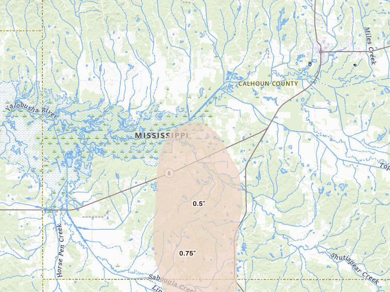 Radar-estimated hail-size map of the storm over Calhoun City, MS