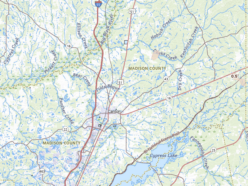 Radar-estimated hail-size map of the storm over Canton, MS on May 23, 2026